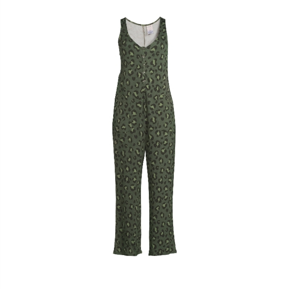 Secret Treasures- Army Green Leopard Print Sleeveless Full Length Onesie-S (4-6)